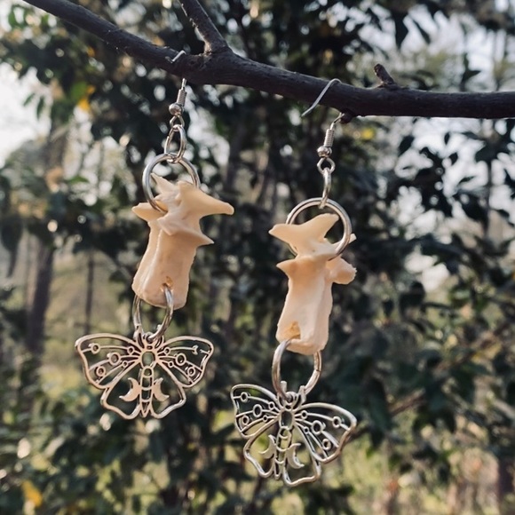 SOLD - Real Possum Vertebrae Luna Moth Charm Nickel Free Earrings - - Picture 1 of 12
